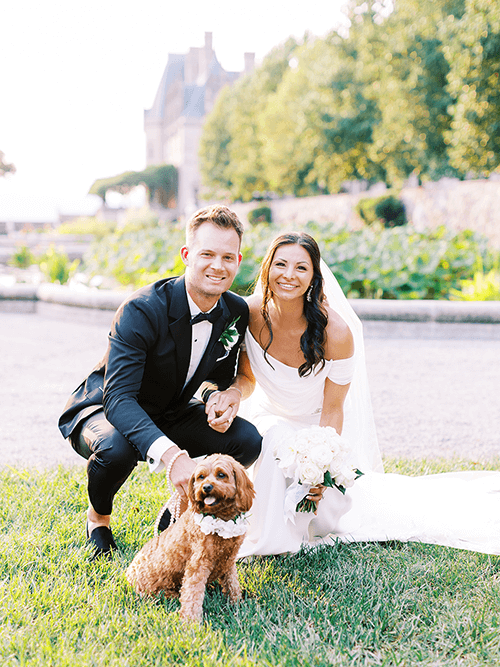 Dr. brooks paine of carolina complete dentistry with wife and dog on wedding day